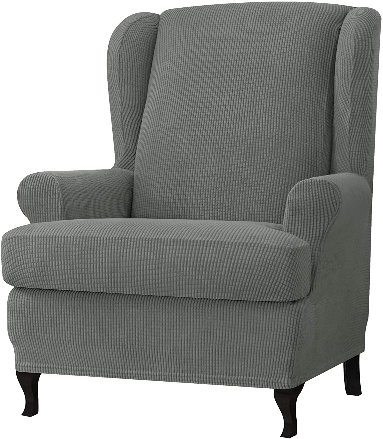 Stretch Wing Chair Sofa Slipcover 2-Piece with Elastic Bottom,  Grey