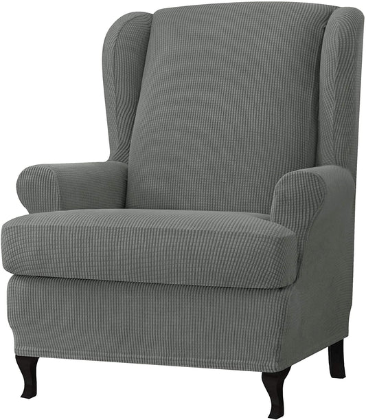 Stretch Wing Chair Sofa Slipcover 2-Piece with Elastic Bottom,  Grey