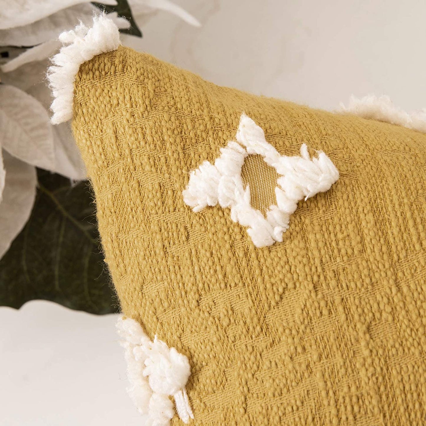 Velvet Throw Pillow Diamond Jacquard Soft Couch Pillows Set of 2 (Inserts + Pillow Covers, Yellow)