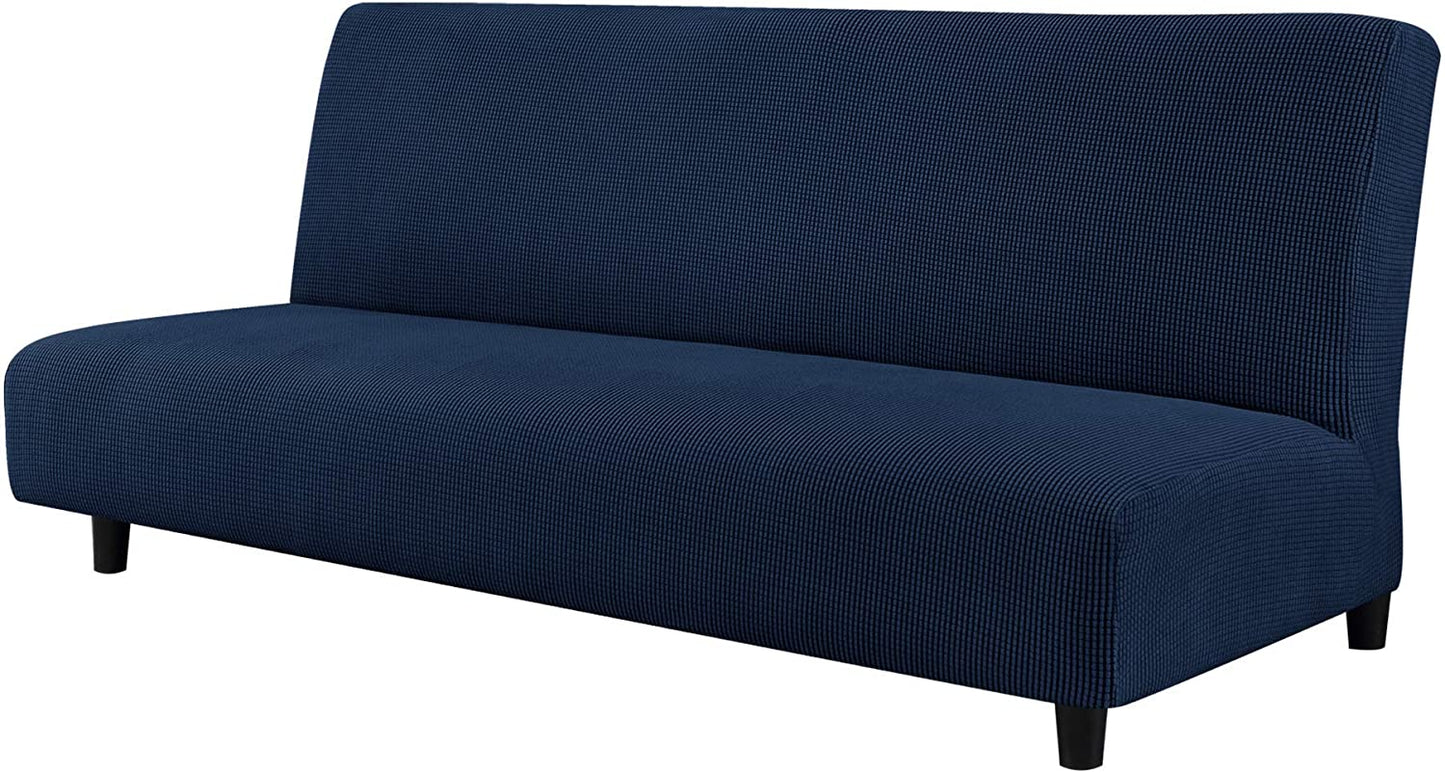 Stretch Armless Sofa Slipcover Futon Cover with Elastic Bottom, Navy