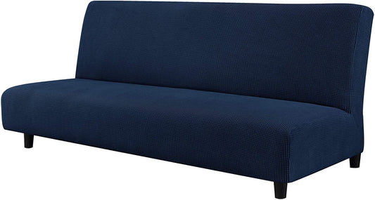 Stretch Armless Sofa Slipcover Futon Cover with Elastic Bottom, Navy