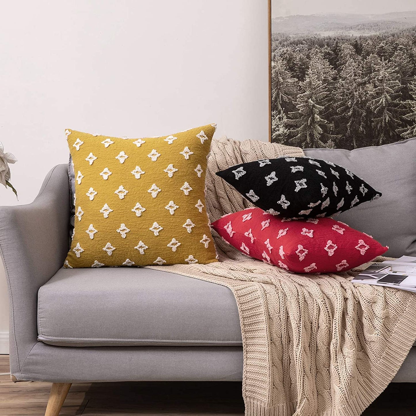 Velvet Throw Pillow Diamond Jacquard Soft Couch Pillows Set of 2 (Inserts + Pillow Covers, Yellow)