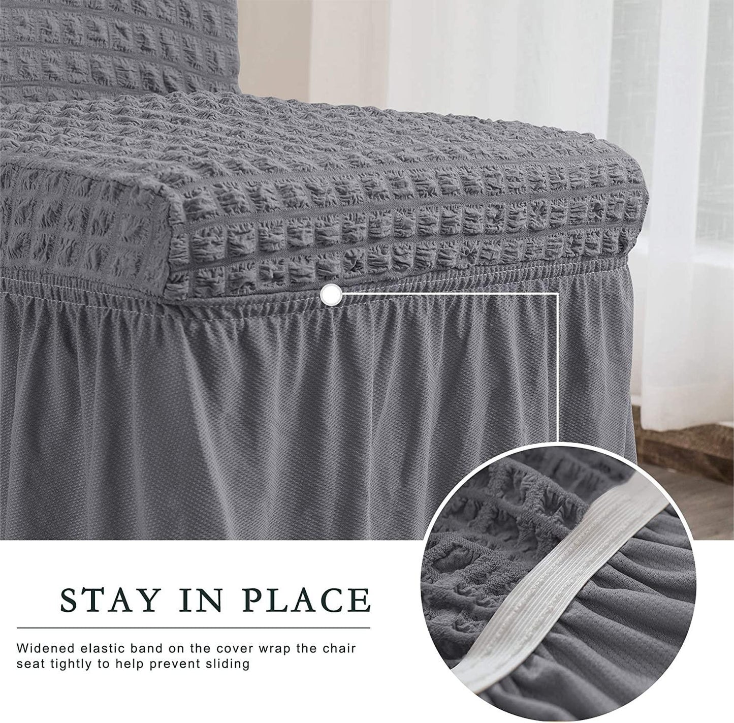Stretchy Dining Room Chair Covers with Long Skirt, Suitable for families, parties, dirt resistant ,Set of 2/4/6/8 PCS,Grey
