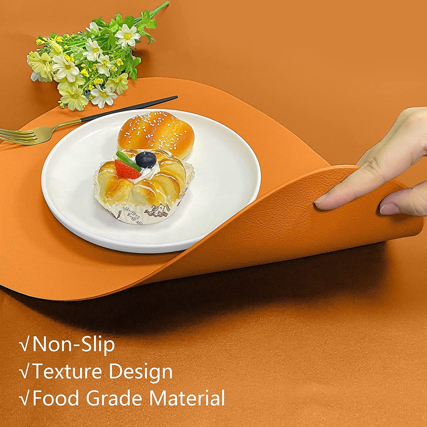 Cozy Life Modern Placemats Set of 4/6/8, Round Leather Placemats for Kitchen Dining Table, Heat Resist Easy to Clean Oval placemats(Orange)