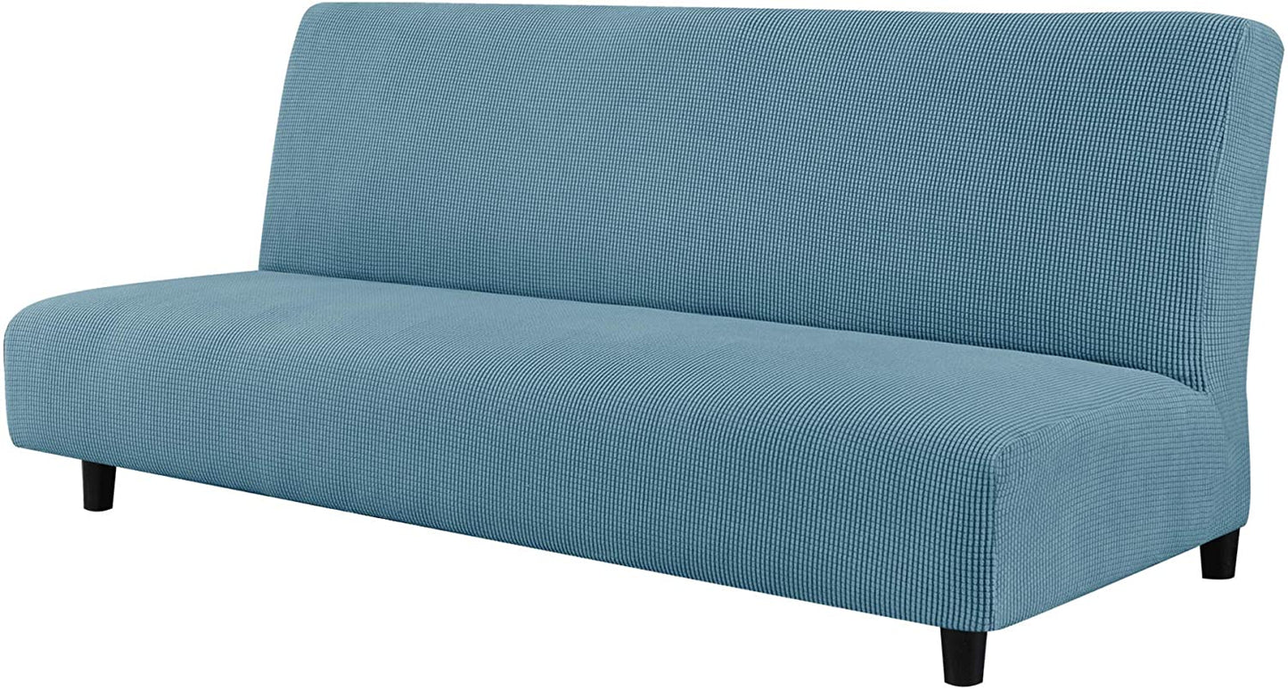 Stretch Armless Sofa Slipcover Futon Cover with Elastic Bottom, Smoky Blue