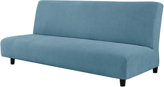Stretch Armless Sofa Slipcover Futon Cover with Elastic Bottom, Smoky Blue