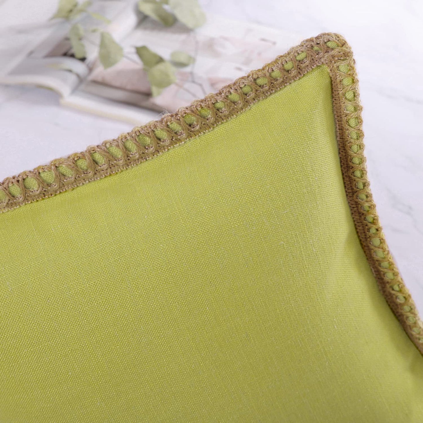 Pack of 2 Farmhouse Decorative Throw Pillow Covers Burlap Linen Trimmed Tailored Edges ,for Couch Sofa Living Room Decor - Sage Green