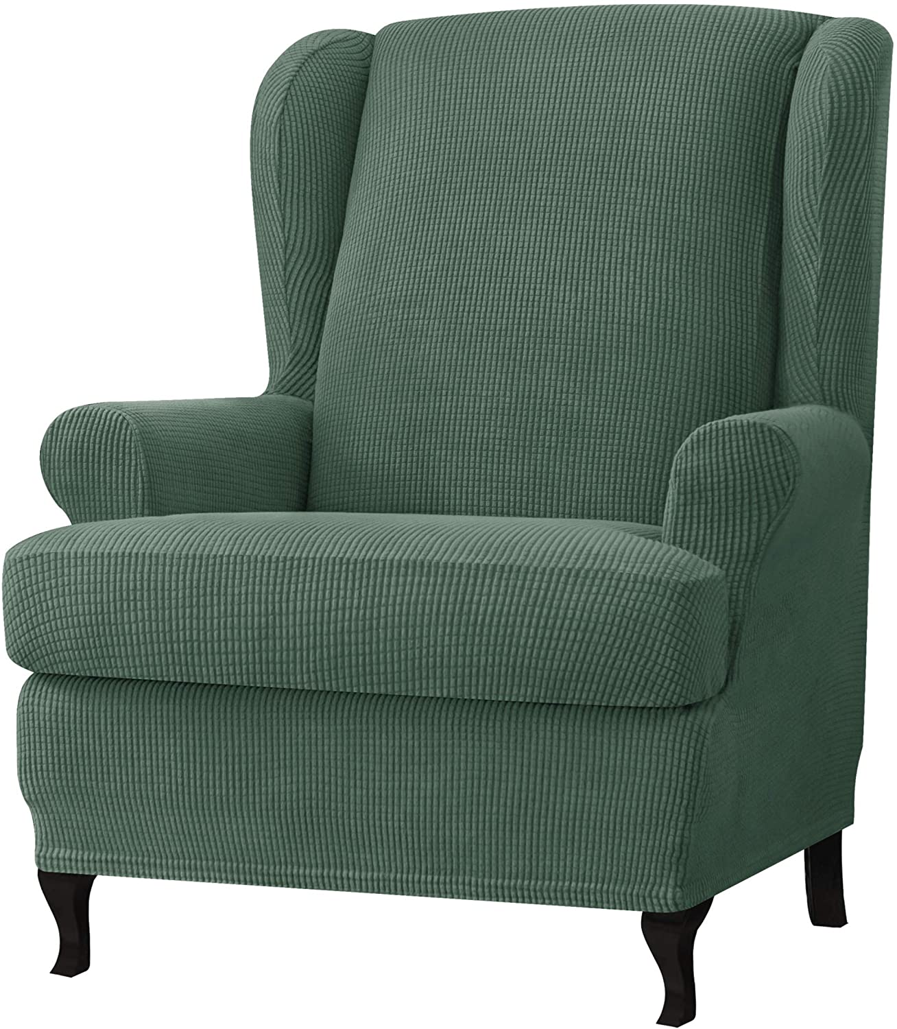 Stretch Wing Chair Sofa Slipcover 2-Piece with Elastic Bottom, Cyan
