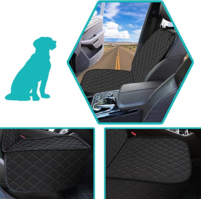 Pet Front Seat Cover, Waterproof Heavy Duty Front Dog Seat Cover with Anchors, Nonslip Net Backing & Scratchproof Dog Car Seat Cover, Black