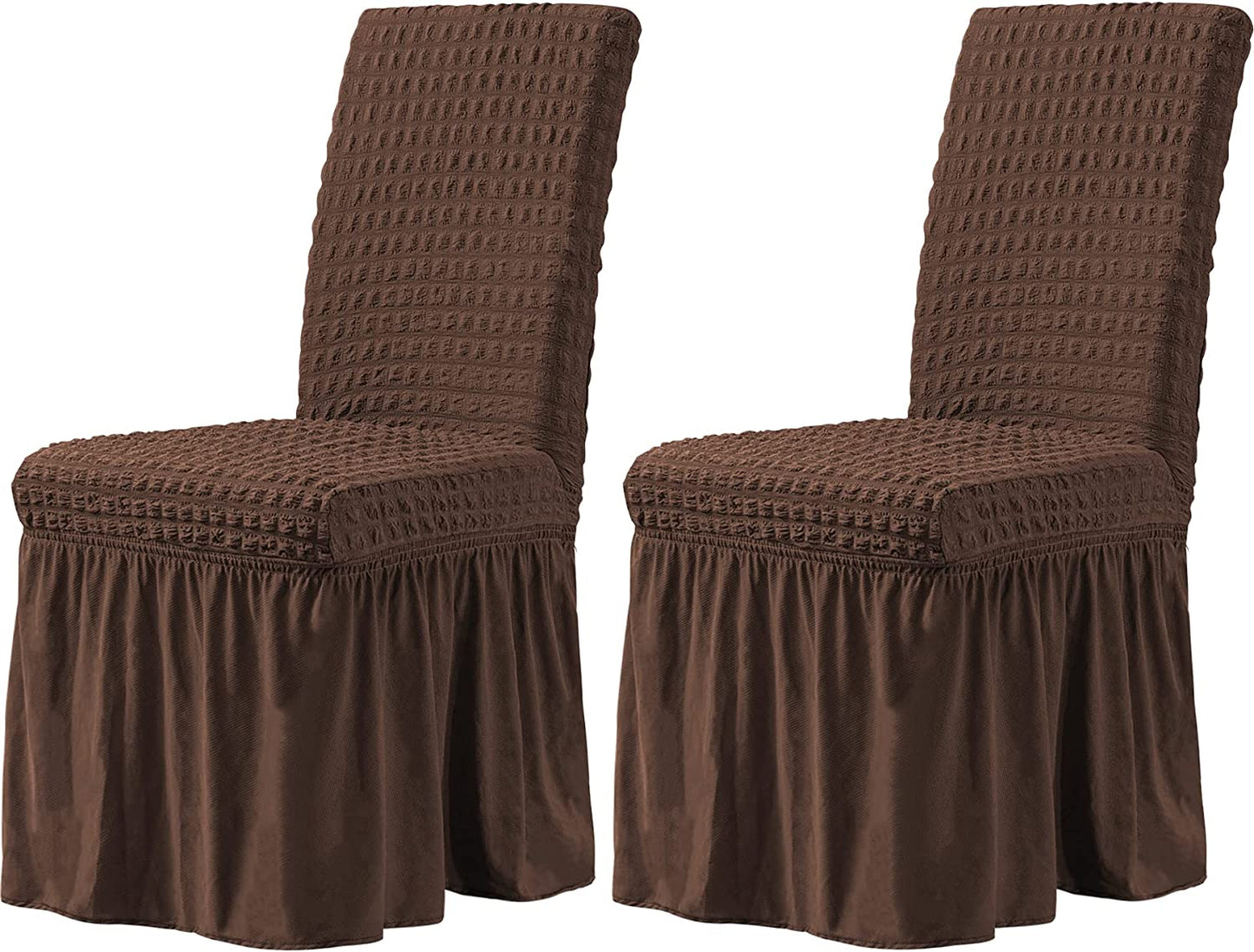 Stretchy Dining Room Chair Covers with Long Skirt, Suitable for families, parties, dirt resistant ,Set of 2/4/6/8 PCS,Chocolate
