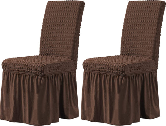 Stretchy Dining Room Chair Covers with Long Skirt, Suitable for families, parties, dirt resistant ,Set of 2/4/6/8 PCS,Chocolate