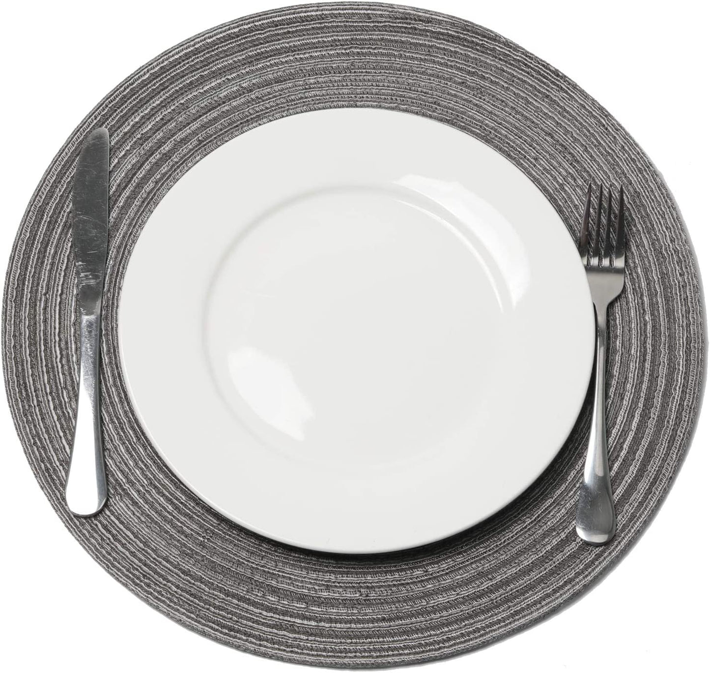 Round Placemats Set of 4/6/8 for Dining Tables 14 inch Cotton Braided Placemats Washable Reversible for Kitchen Holiday Party(Grey）