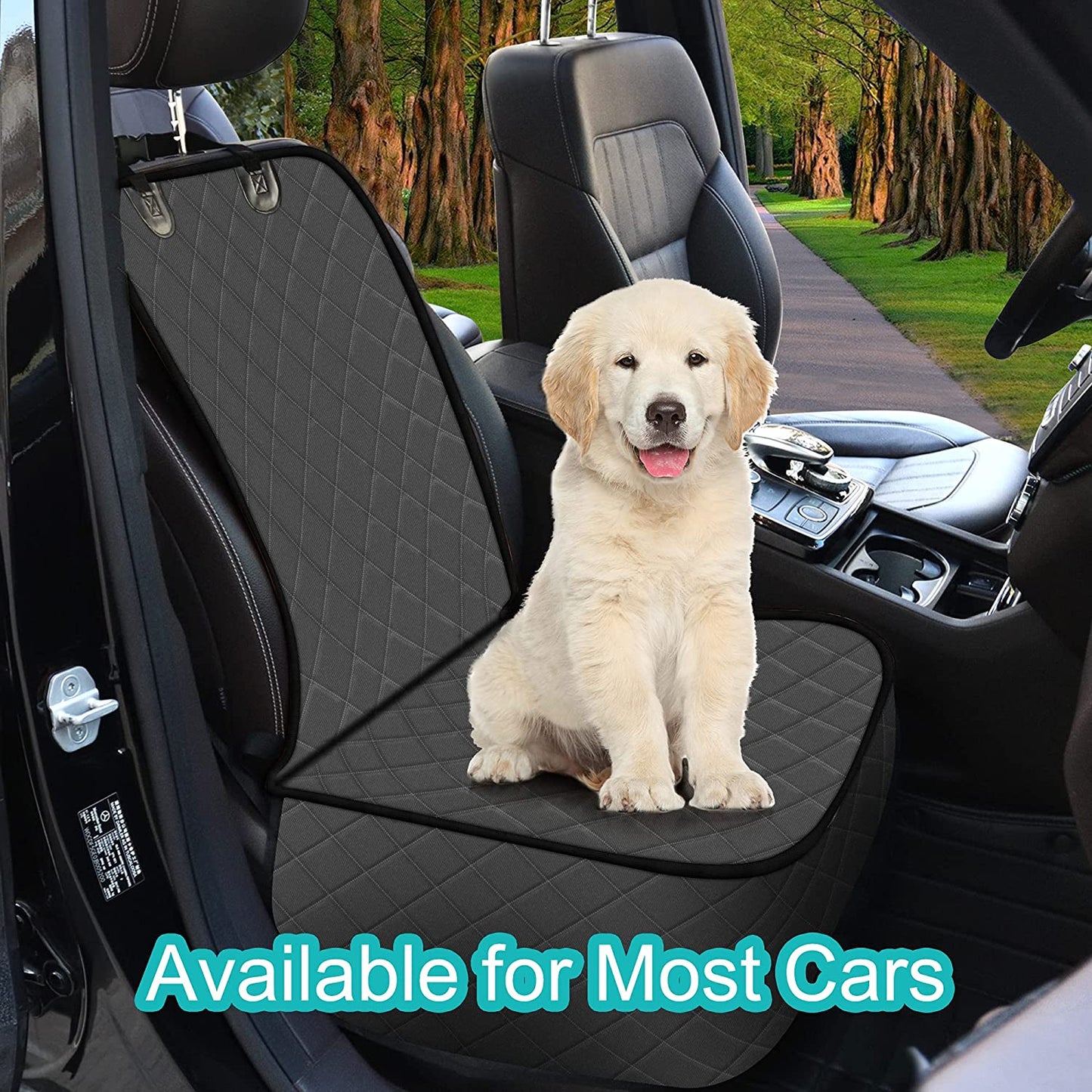 Pet Front Seat Cover, Waterproof Heavy Duty Front Dog Seat Cover with Anchors, Nonslip Net Backing & Scratchproof Dog Car Seat Cover, Black/Grey