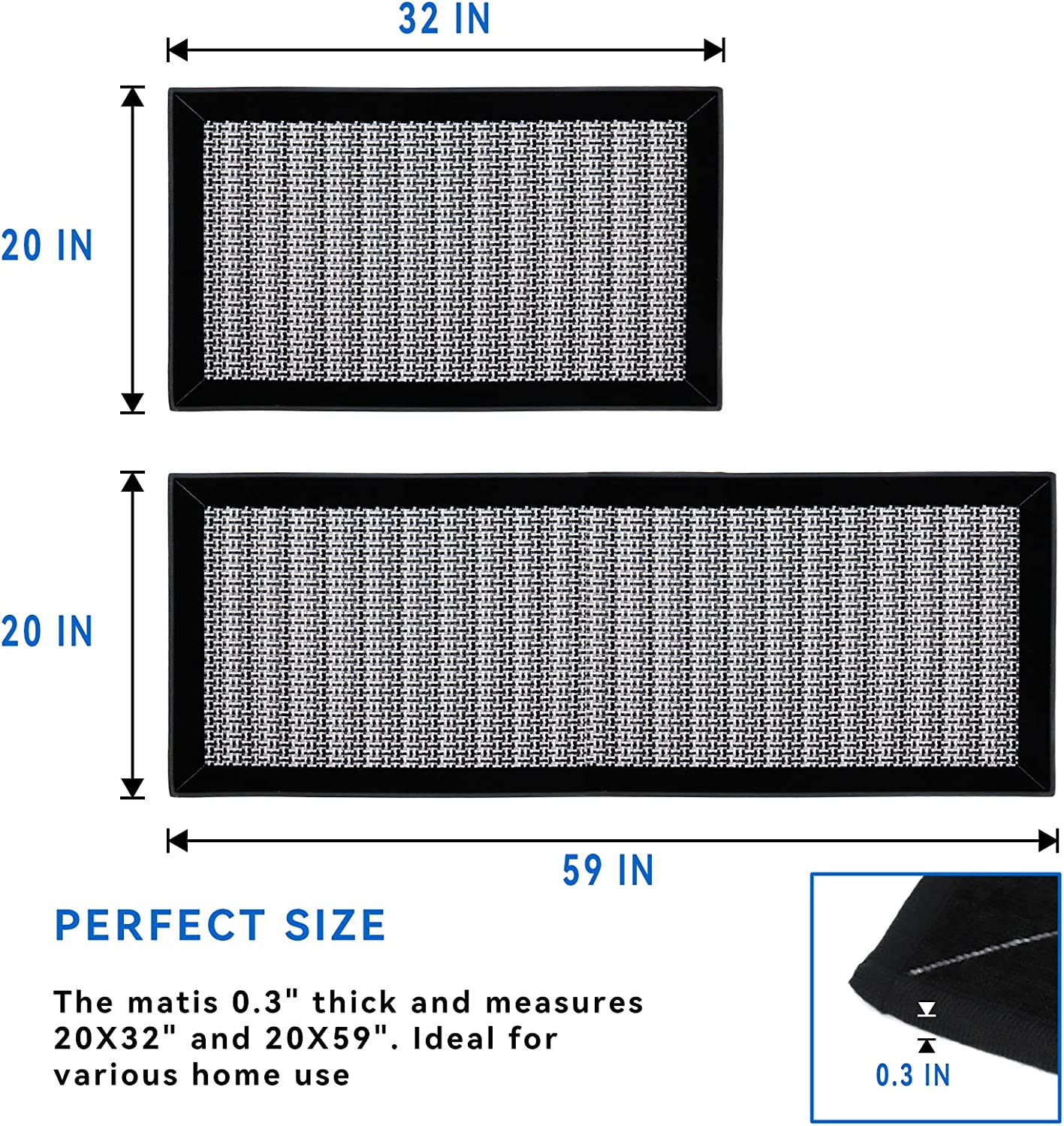 Kitchen Rugs and Mats Non Skid Washable Absorbent Kitchen Runner Rugs Sets of 2 Comfort Weave Kitchen Floor Mats for in Front of Sink Kitchen Hallway Laundry Room, Black