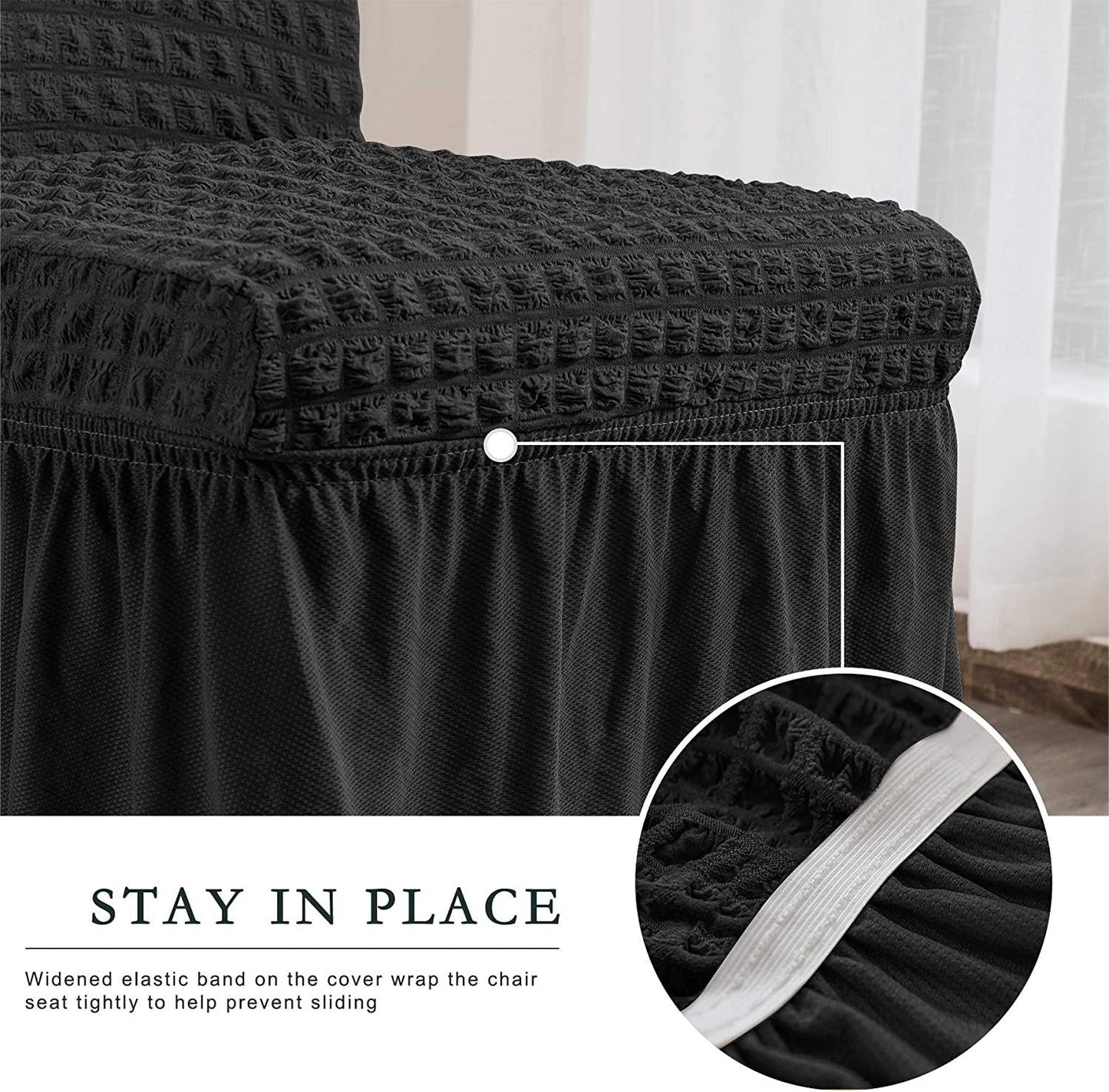Stretchy Dining Room Chair Covers with Long Skirt, Suitable for families, parties, dirt resistant ,Set of 2/4/6/8 PCS,Black