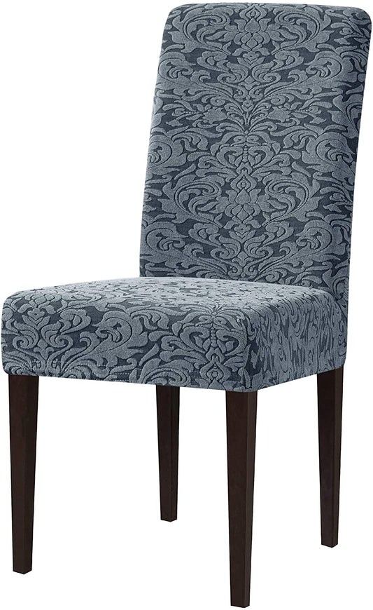 Jacquard Damask Dining Chair Slipcovers Stretch High Back Chair Protector for Kitchen (2/4/6/8pcs, Grayish Green)