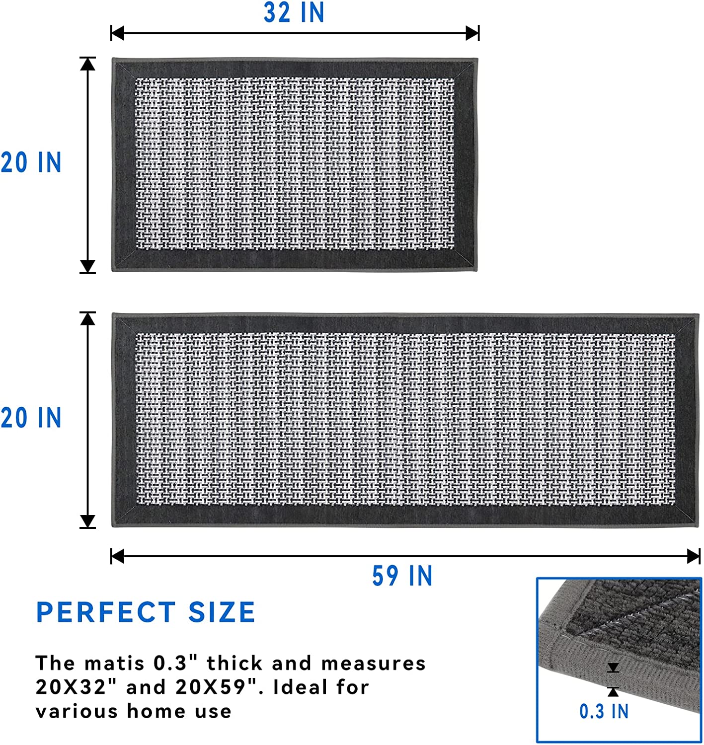 Kitchen Rugs and Mats Non Skid Washable Absorbent Kitchen Runner Rugs Sets of 2 Comfort Weave Kitchen Floor Mats for in Front of Sink Kitchen Hallway Laundry Room, Grey