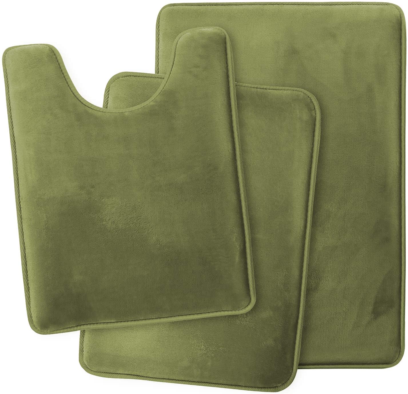Bathroom Rugs Memory Foam Bath Mat Set for Bathroom, Non Slip Absorbent Velvet - Fast Drying –Bathroom Rug and Contour Rug Set 3 Piece -Olive Green
