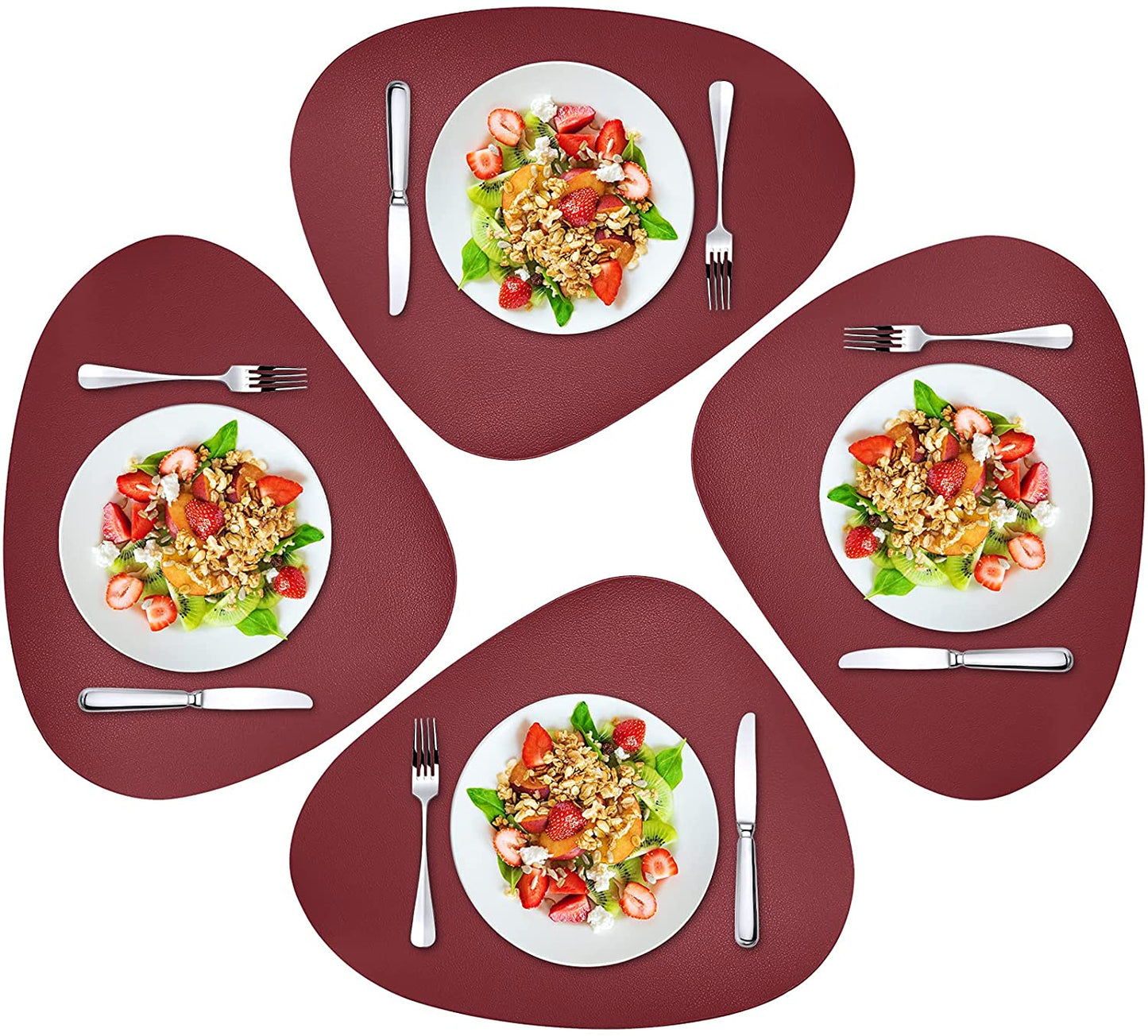 Cozy Life Modern Placemats Set of 4/6/8, Round Leather Placemats for Kitchen Dining Table, Heat Resist Easy to Clean Oval placemats(Red)
