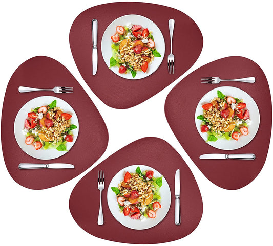 Cozy Life Modern Placemats Set of 4/6/8, Round Leather Placemats for Kitchen Dining Table, Heat Resist Easy to Clean Oval placemats(Red)