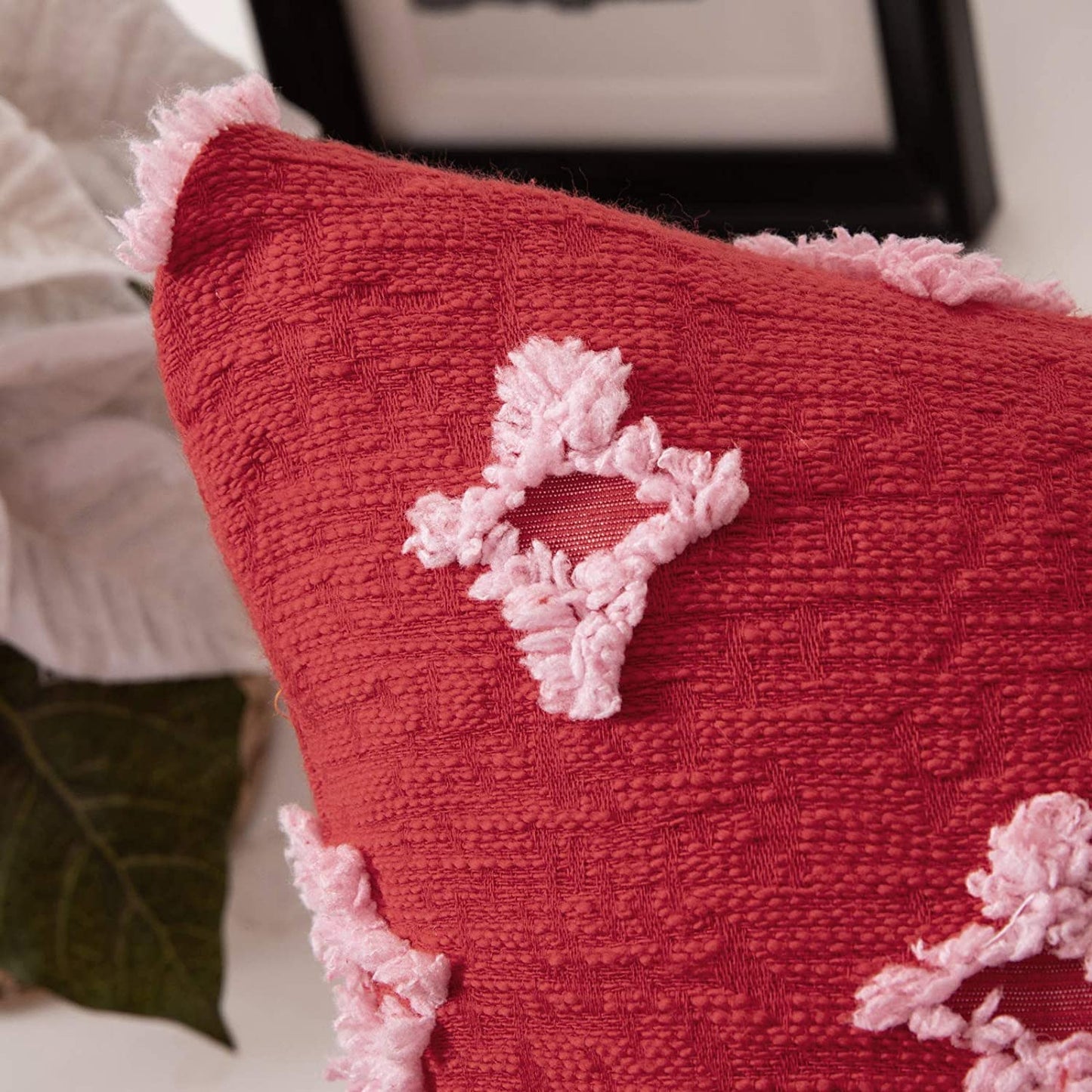 Velvet Throw Pillow Diamond Jacquard Soft Couch Pillows Set of 2 (Inserts + Pillow Covers, Red)