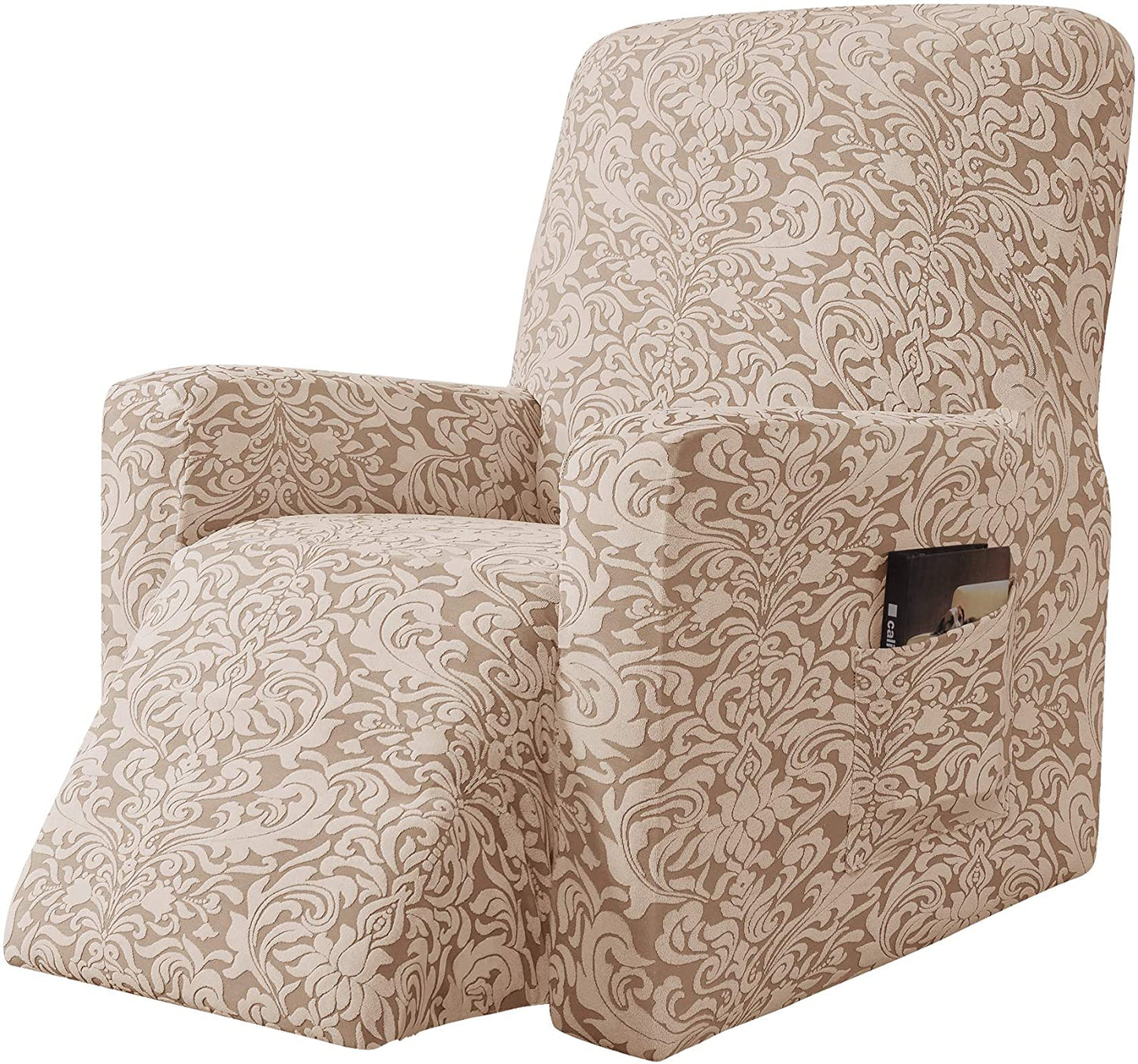 Stretch Rocking Recliner Silpcover with Side Pocket, Oatmeal
