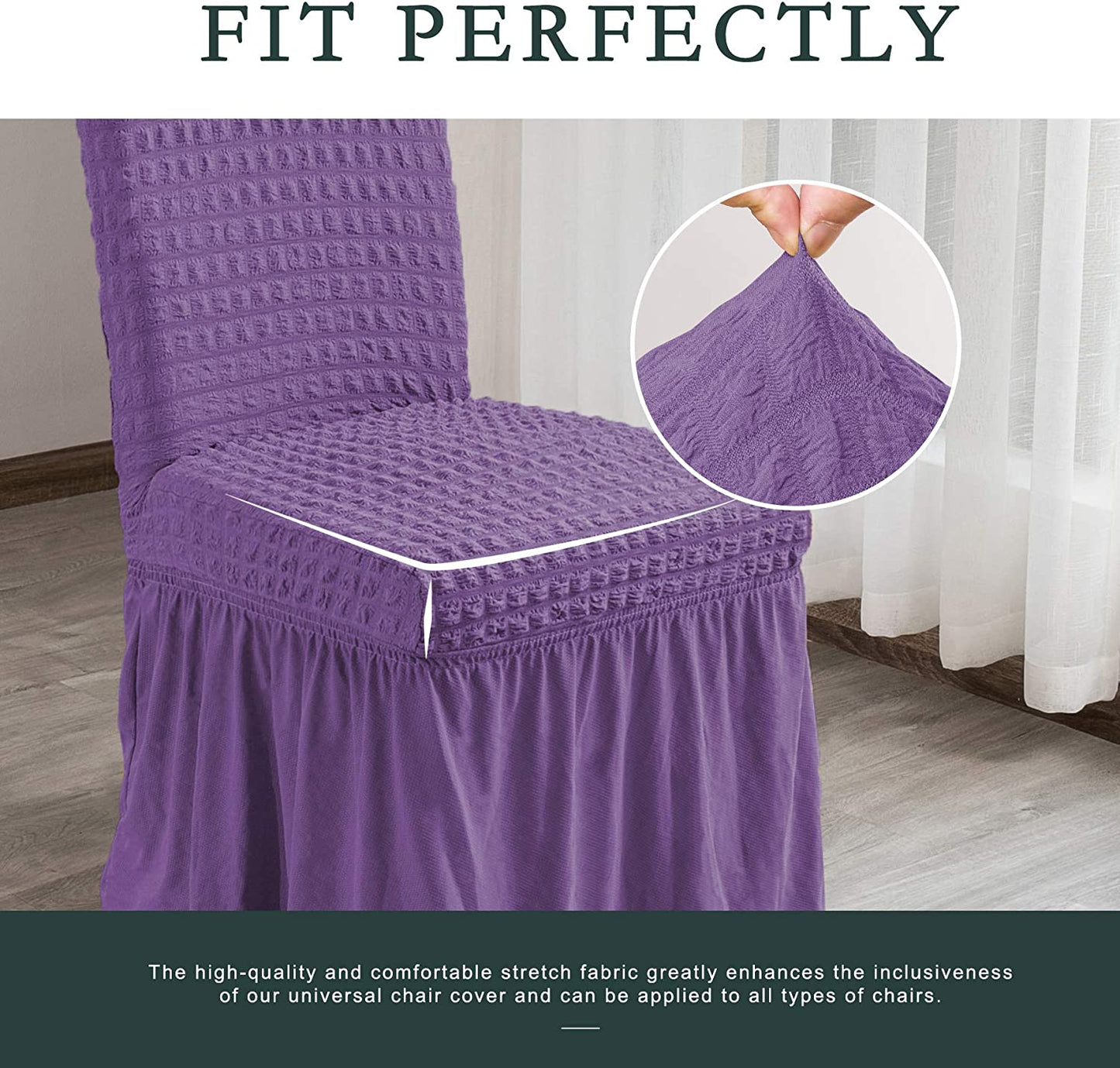 Stretchy Dining Room Chair Covers with Long Skirt, Suitable for families, parties, dirt resistant ,Set of 2/4/6/8 PCS,Purple