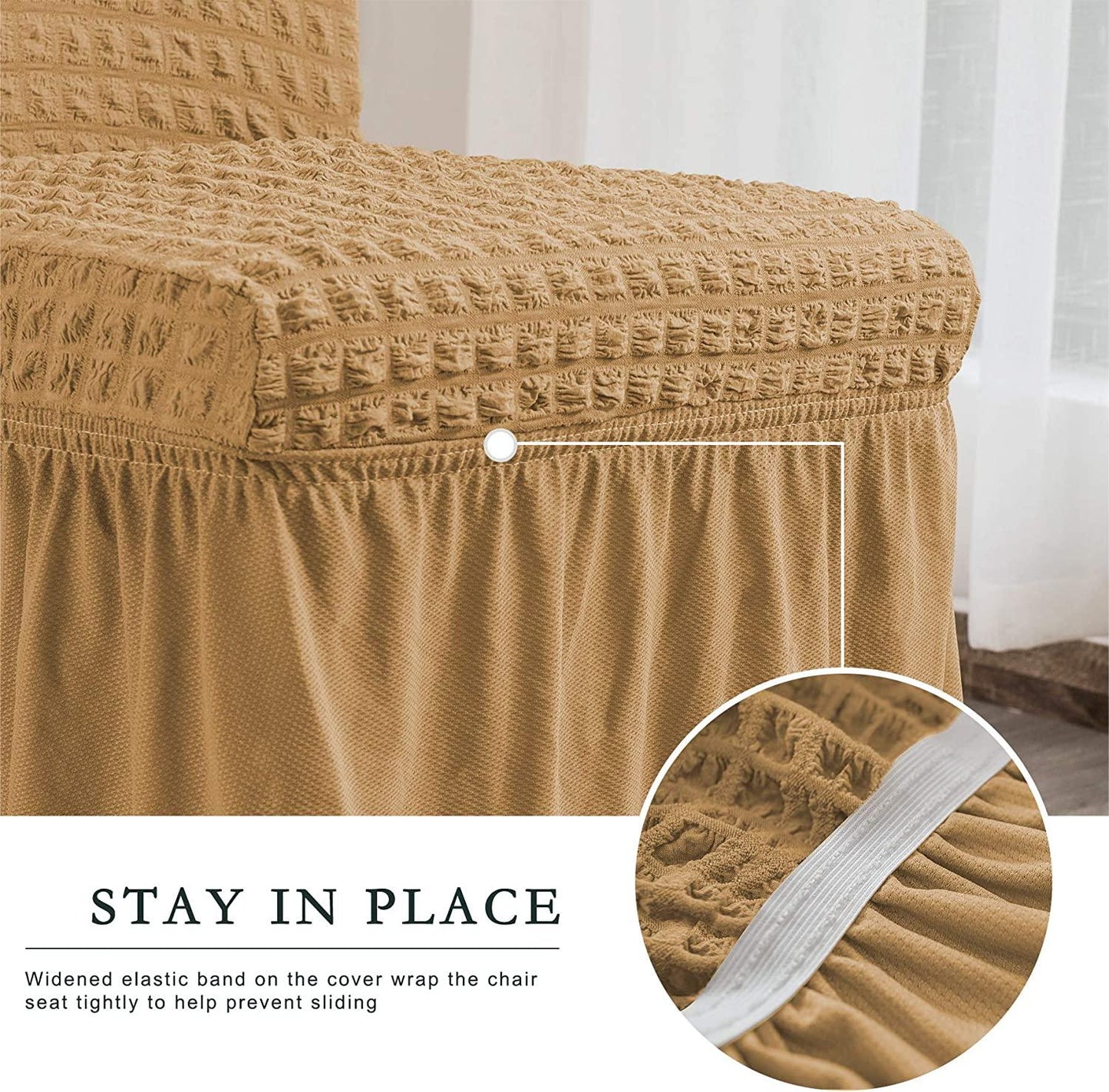 Stretchy Dining Room Chair Covers with Long Skirt, Suitable for families, parties, dirt resistant ,Set of 2/4/6/8 PCS,Yellow