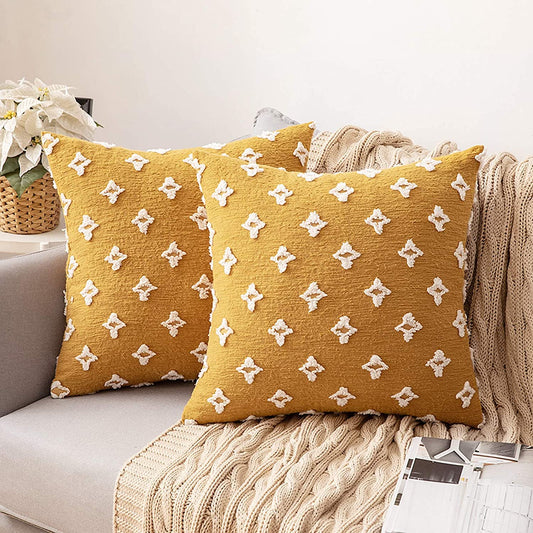 Velvet Throw Pillow Diamond Jacquard Soft Couch Pillows Set of 2 (Inserts + Pillow Covers, Yellow)
