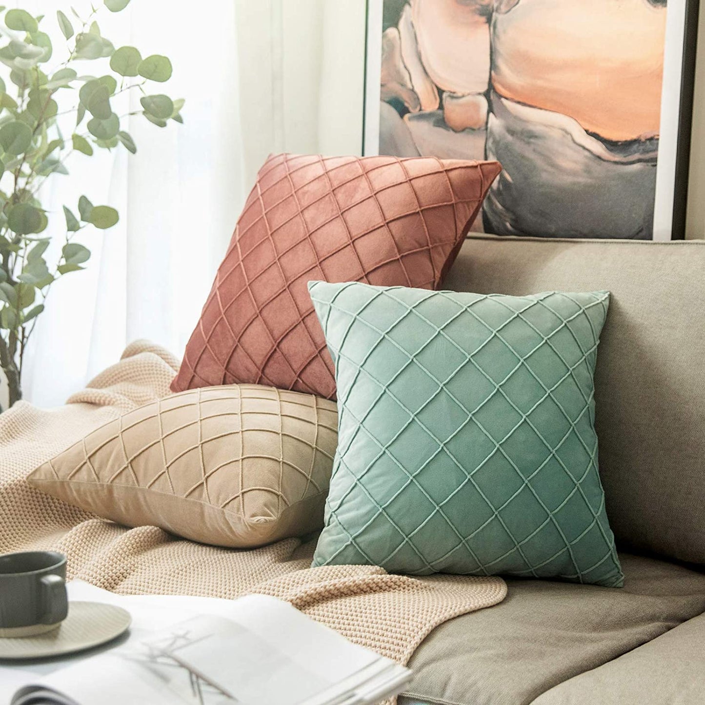 Velvet Throw Pillow Square Soft Couch Pillows Set of 2 (Inserts + Pillow Covers,Jam)