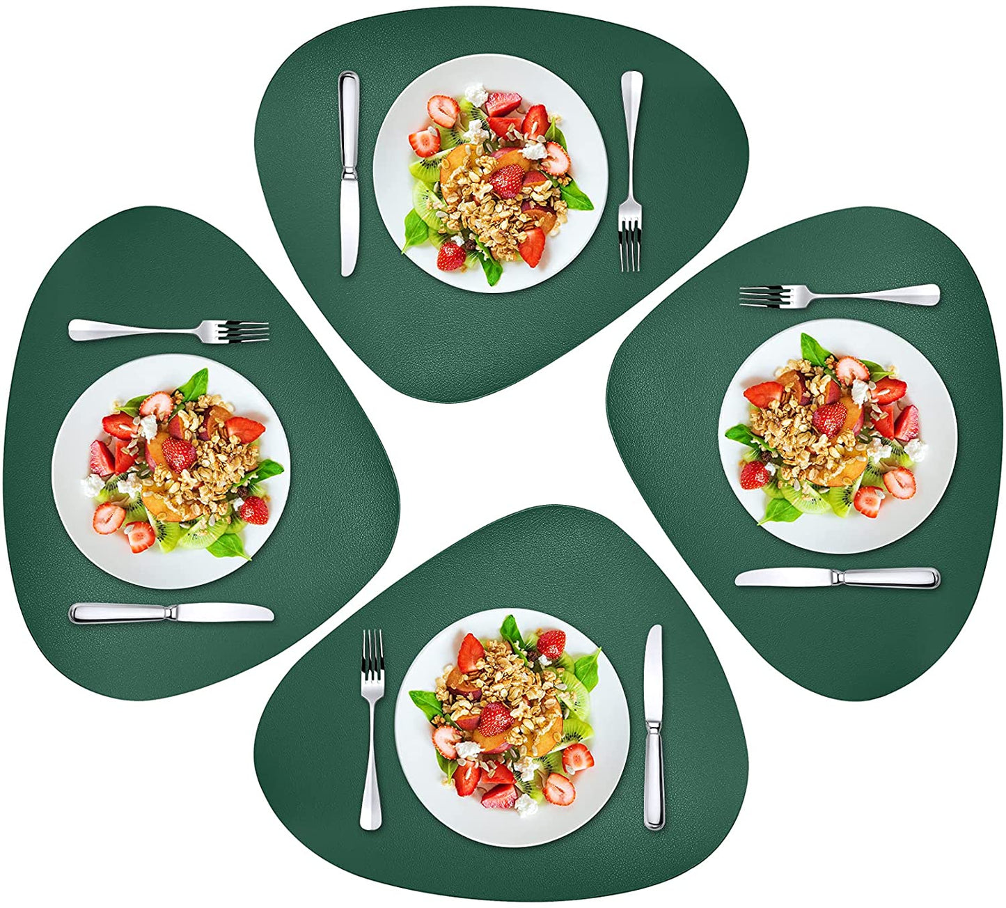 Cozy Life Modern Placemats Set of 4/6/8, Round Leather Placemats for Kitchen Dining Table, Heat Resist Easy to Clean Oval placemats(Green)