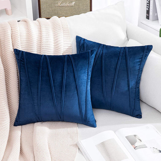2x Velvet Throw Pillows for Couch Bed Sofa (Inserts + Pillow Covers,  Navy)