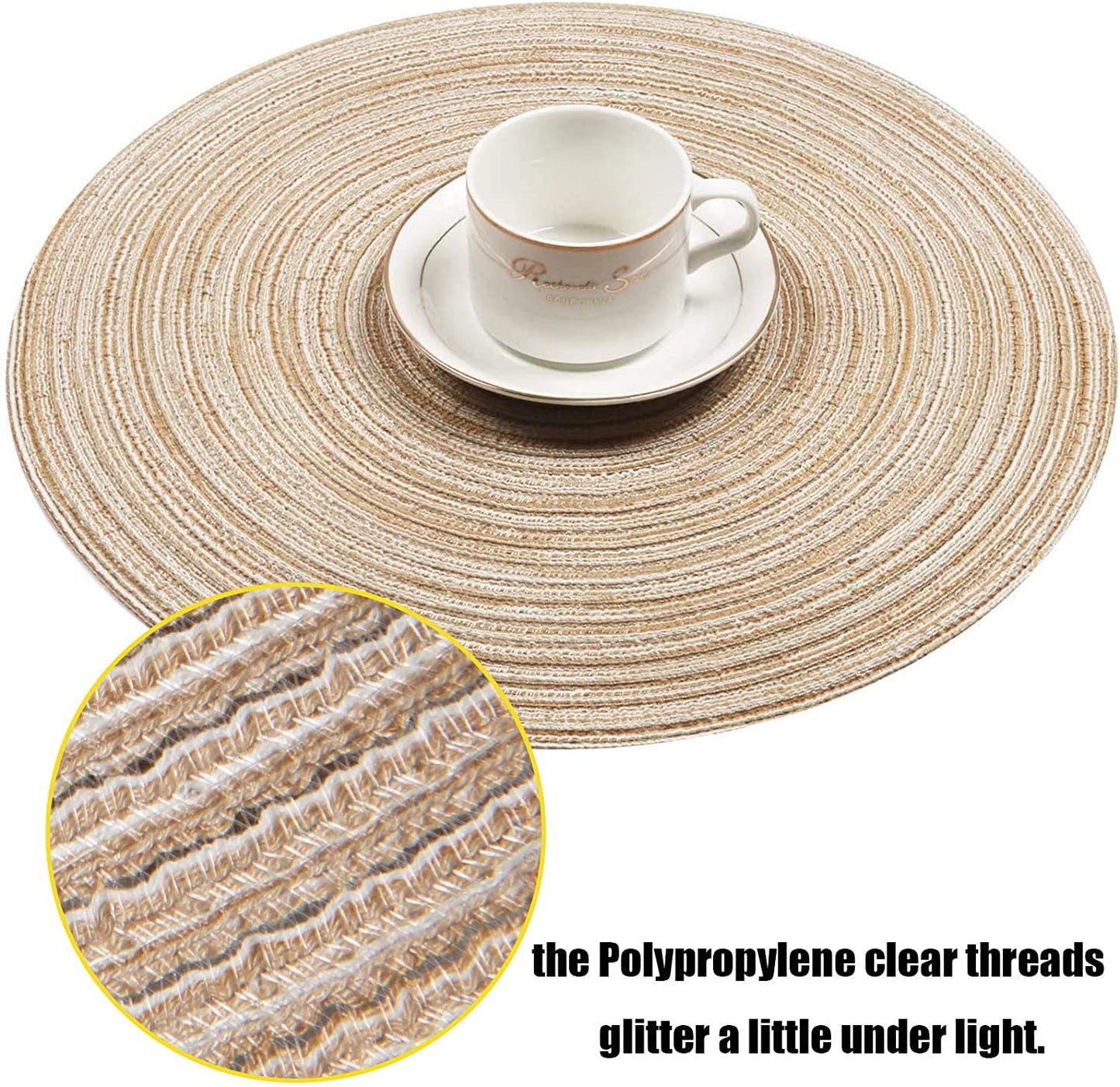 Round Placemats Set of 4/6/8 for Dining Tables 14 inch Cotton Braided Placemats Washable Reversible for Kitchen Holiday Party(Beige）