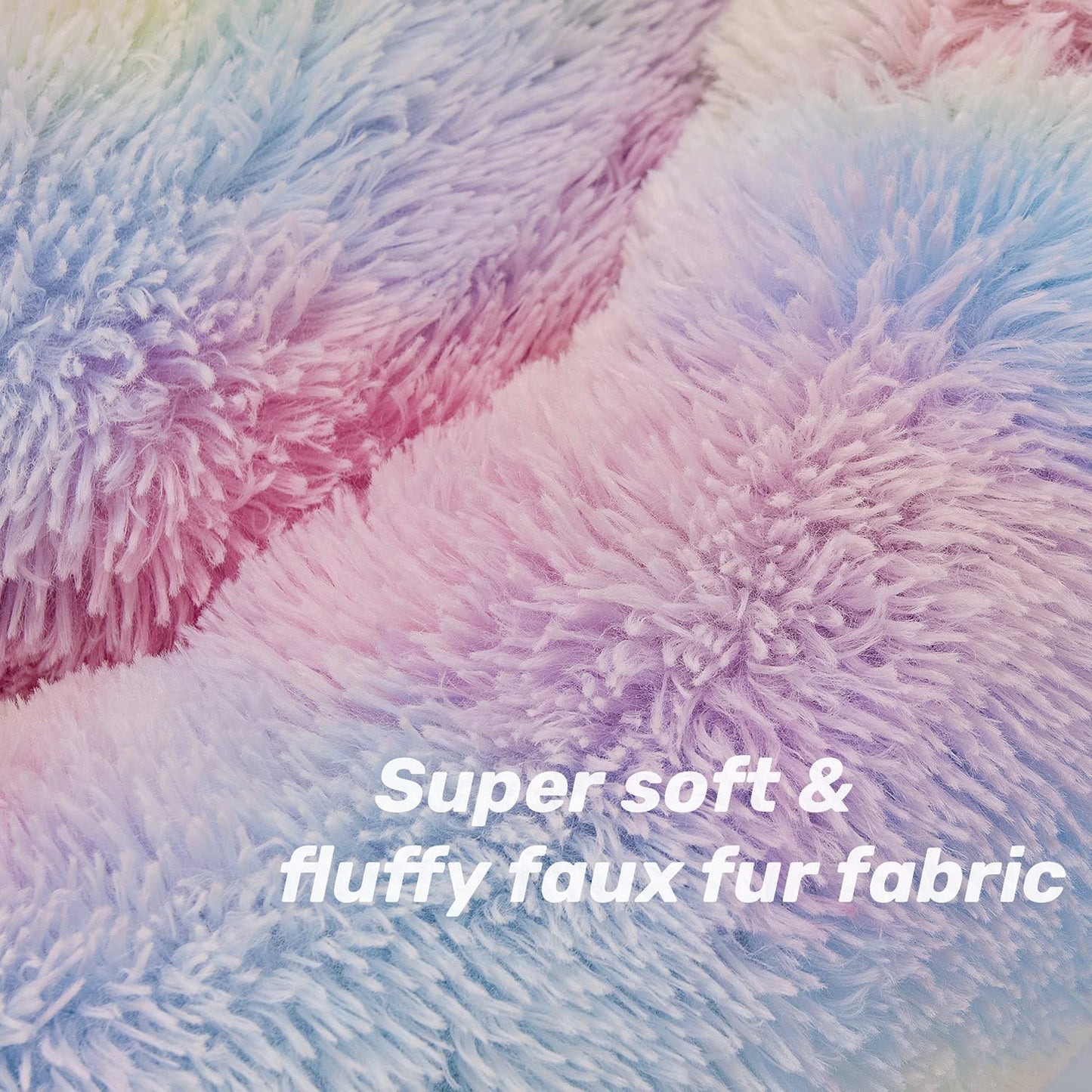 Anti Anxiety Round Fluffy Plush Faux Fur Warm Washable Dog Bed & Cat Bed, Original Bed for Small Medium Large Pets, Rainbow Color