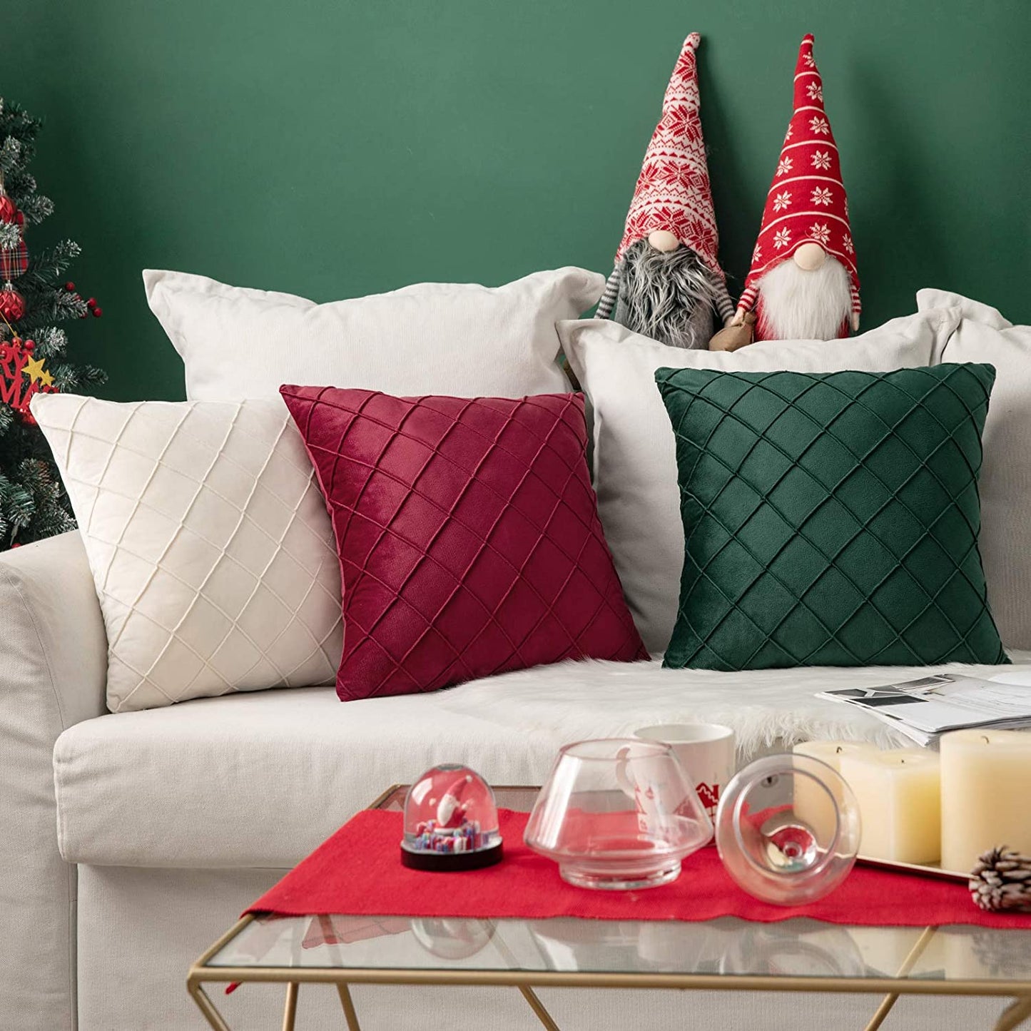 Velvet Throw Pillow Square Soft Couch Pillows Set of 2 (Inserts + Pillow Covers, Wine)