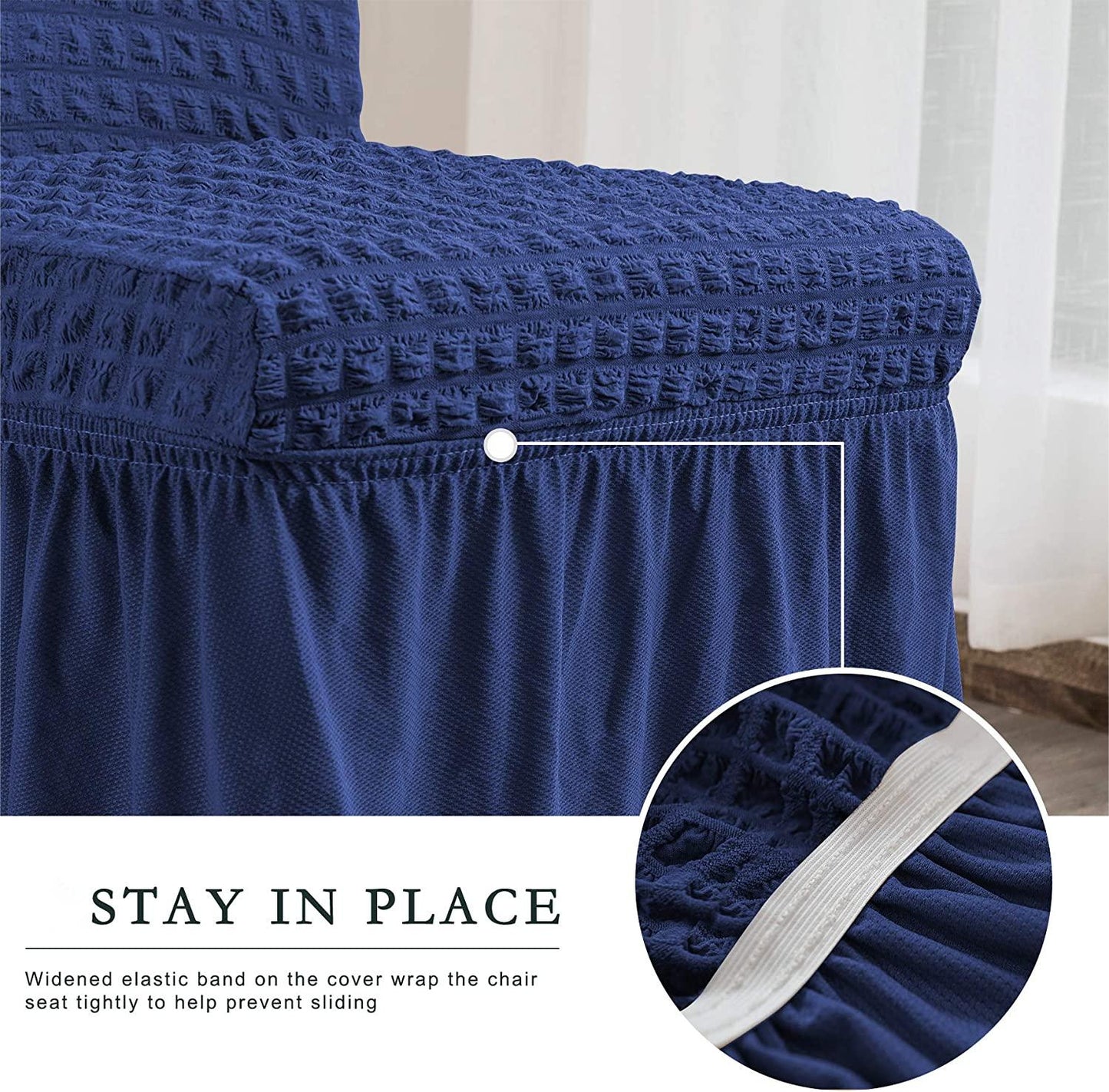 Stretchy Dining Room Chair Covers with Long Skirt, Suitable for families, parties, dirt resistant ,Set of 2/4/6/8 PCS,Navy