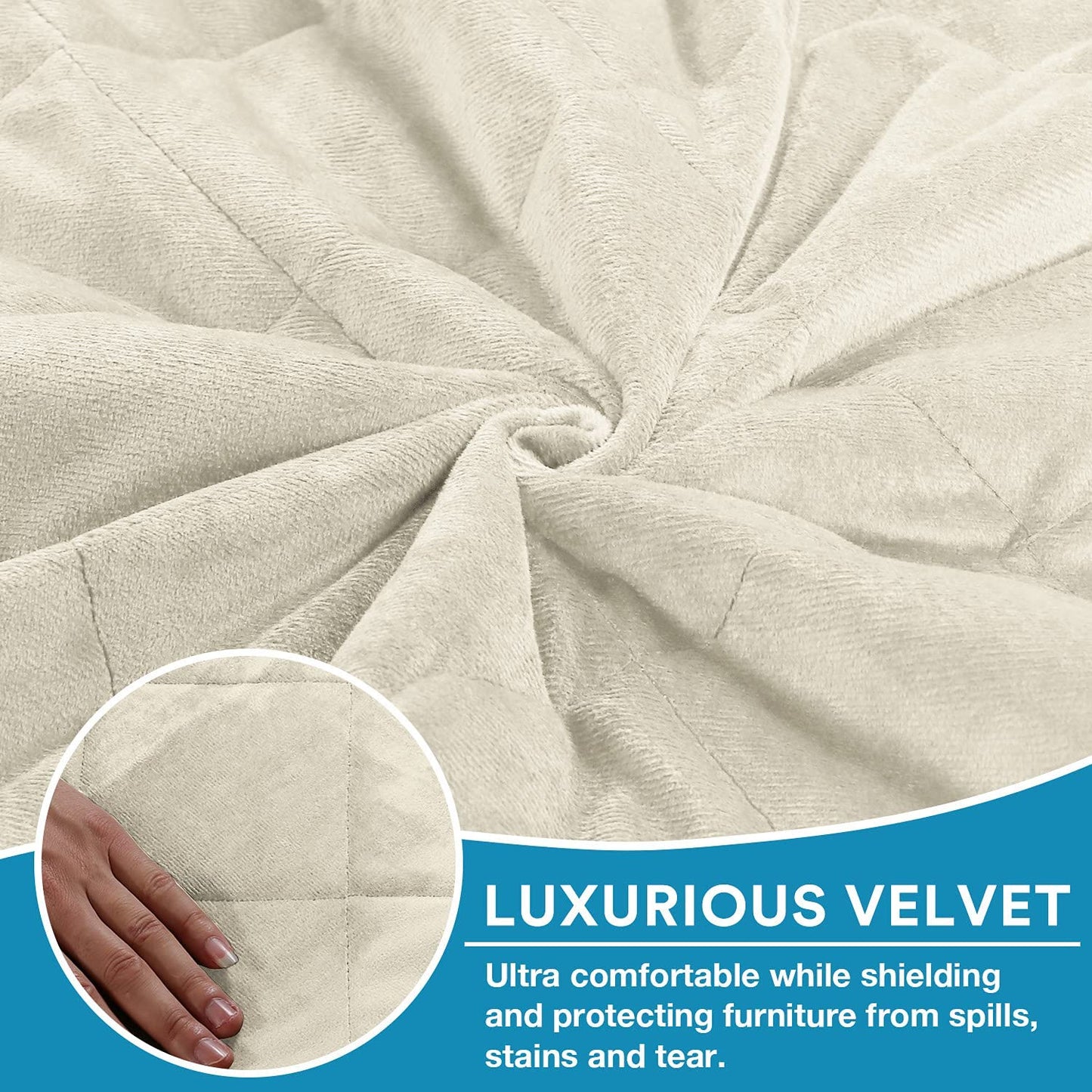 Recliner Covers Velvet Slip Resistant Recliner Sofa Slipcover Seat  Couch Furniture Protector with Elastic Straps Recliner Cover - Ivory