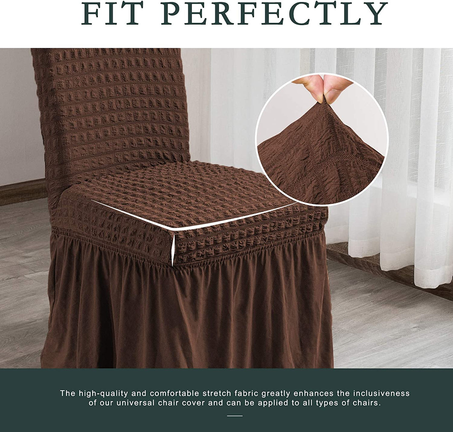 Stretchy Dining Room Chair Covers with Long Skirt, Suitable for families, parties, dirt resistant ,Set of 2/4/6/8 PCS,Chocolate