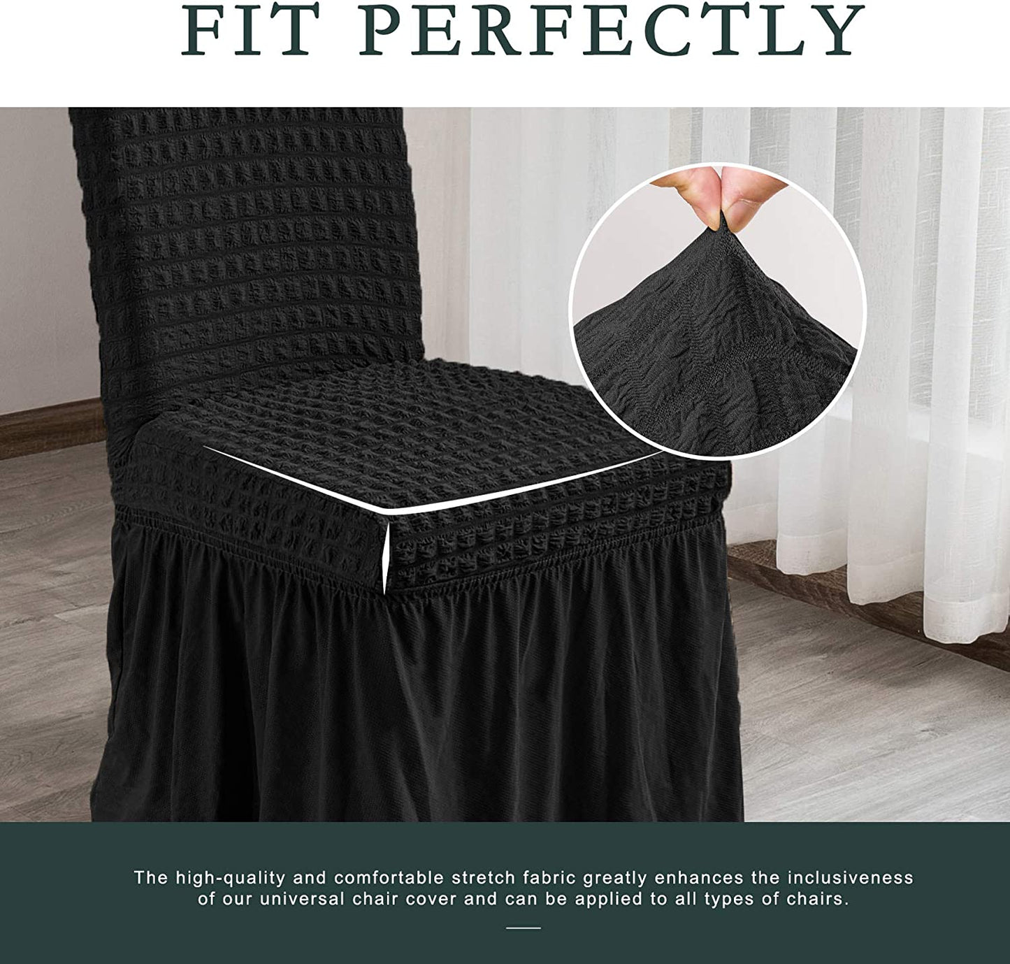Stretchy Dining Room Chair Covers with Long Skirt, Suitable for families, parties, dirt resistant ,Set of 2/4/6/8 PCS,Black