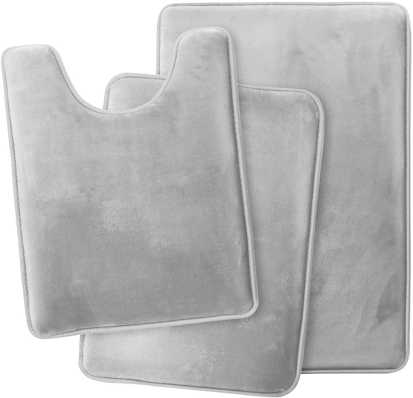 Bathroom Rugs Memory Foam Bath Mat Set for Bathroom, Non Slip Absorbent Velvet - Fast Drying –Bathroom Rug and Contour Rug Set 3 Piece -Silver Gray