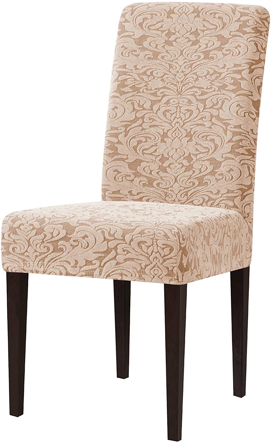 Jacquard Damask Dining Chair Slipcovers Stretch High Back Chair Protector for Kitchen (2/4/6/8pcs, Damask Oatmeal)