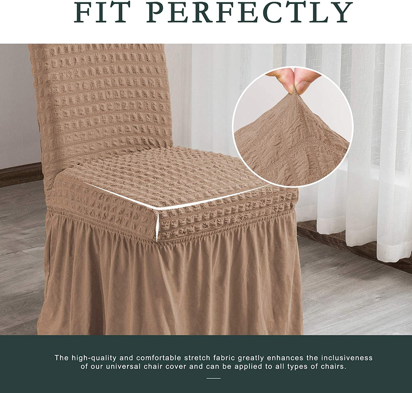 Stretchy Dining Room Chair Covers with Long Skirt, Suitable for families, parties, dirt resistant ,Set of 2/4/6/8 PCS,Oatmeal