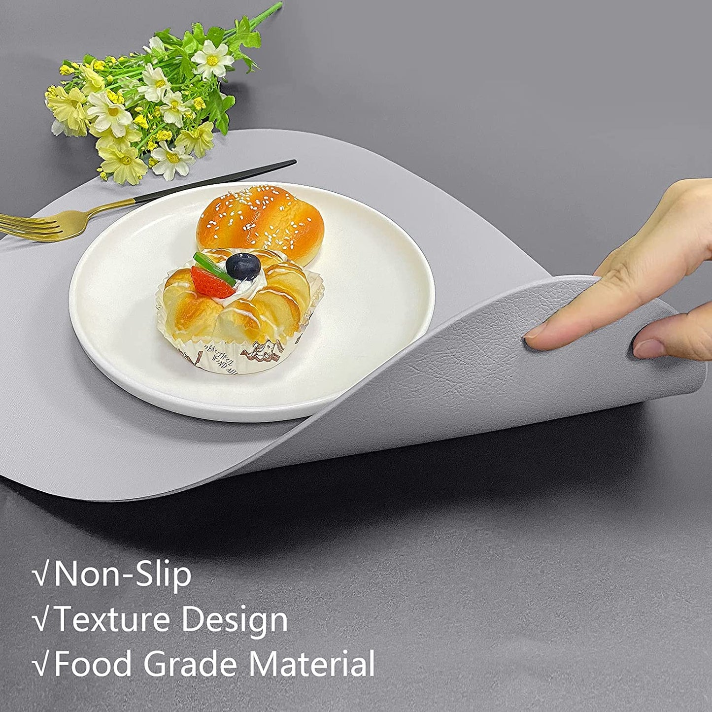 Cozy Life Modern Placemats Set of 4/6/8, Round Leather Placemats for Kitchen Dining Table, Heat Resist Easy to Clean Oval placemats(Grey)