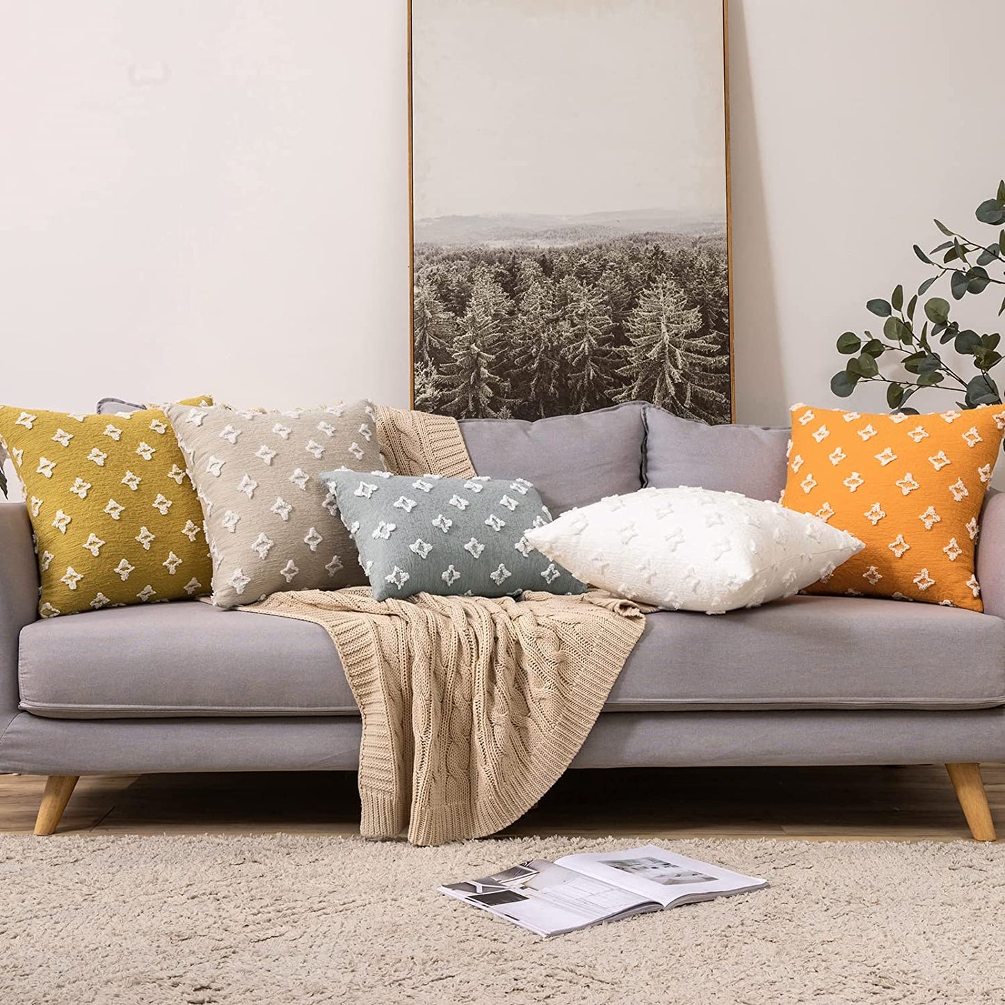 Velvet Throw Pillow Diamond Jacquard Soft Couch Pillows Set of 2 (Inserts + Pillow Covers, Orange)