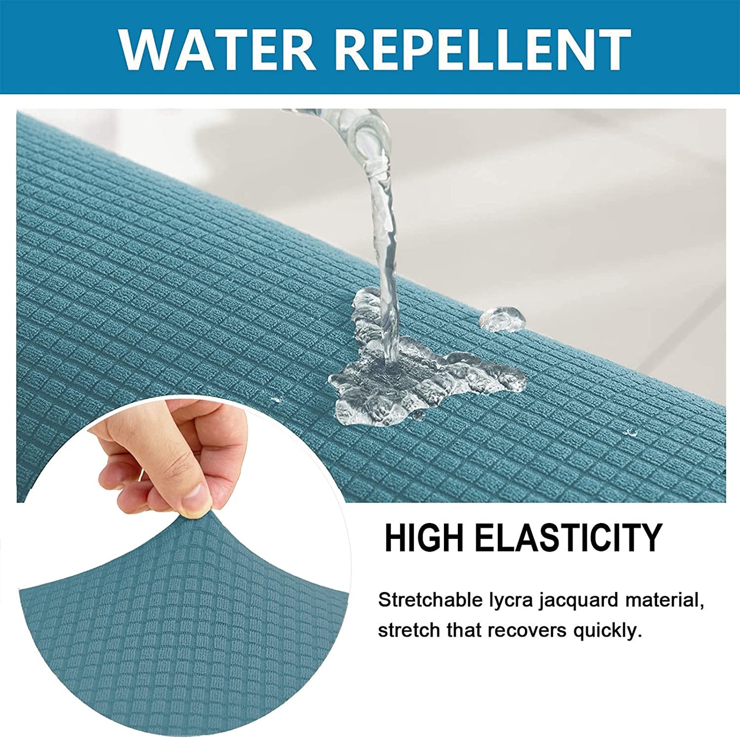 Water Repellent Sofa Couch Cushion Covers Sofa Seat Slipcover Suitable for 1/2/3 Setaer Furniture Protector, Non Slip Small Checks, Dusty Blue