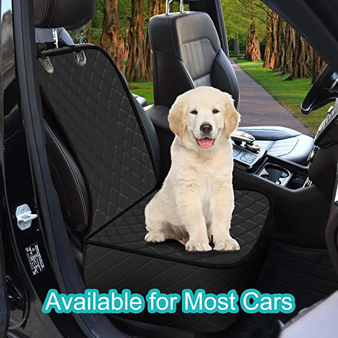 Pet Front Seat Cover, Waterproof Heavy Duty Front Dog Seat Cover with Anchors, Nonslip Net Backing & Scratchproof Dog Car Seat Cover, Black