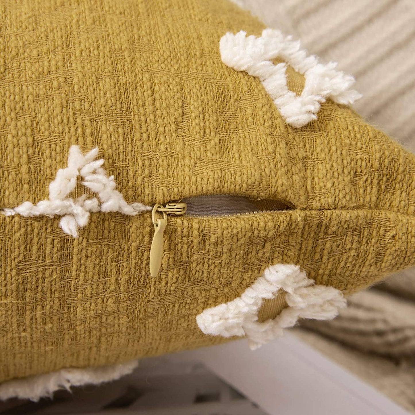 Velvet Throw Pillow Diamond Jacquard Soft Couch Pillows Set of 2 (Inserts + Pillow Covers, Yellow)