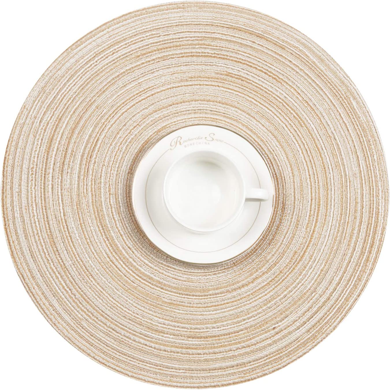Round Placemats Set of 4/6/8 for Dining Tables 14 inch Cotton Braided Placemats Washable Reversible for Kitchen Holiday Party(Beige）