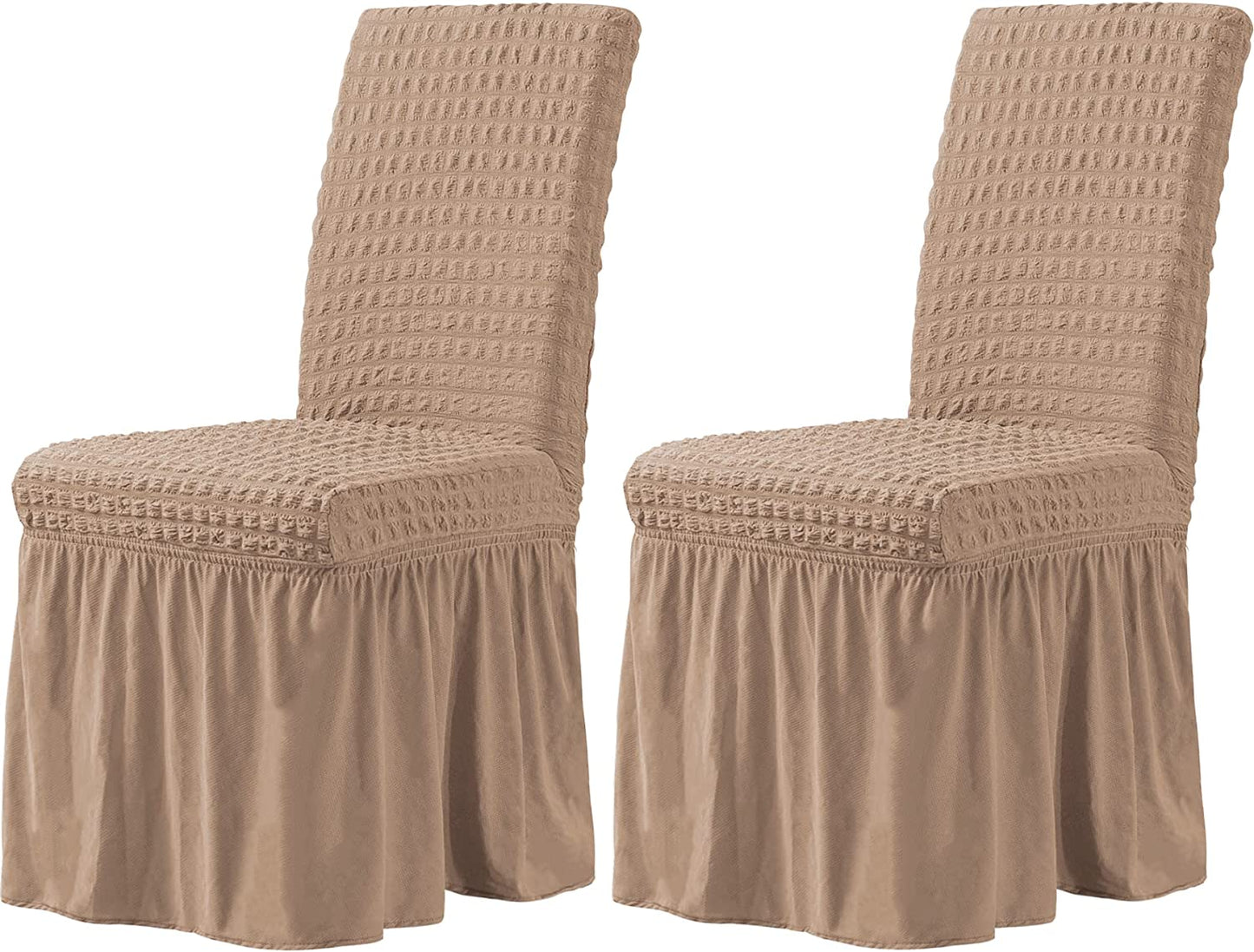 Stretchy Dining Room Chair Covers with Long Skirt, Suitable for families, parties, dirt resistant ,Set of 2/4/6/8 PCS,Oatmeal