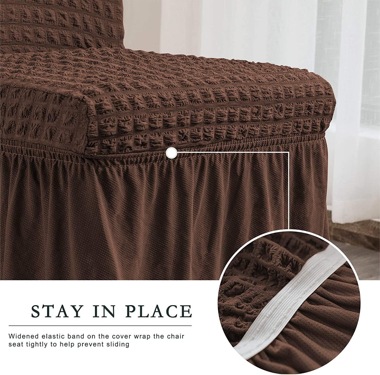 Stretchy Dining Room Chair Covers with Long Skirt, Suitable for families, parties, dirt resistant ,Set of 2/4/6/8 PCS,Chocolate